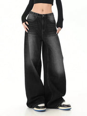 Vintage black washed loose straight-leg jeans