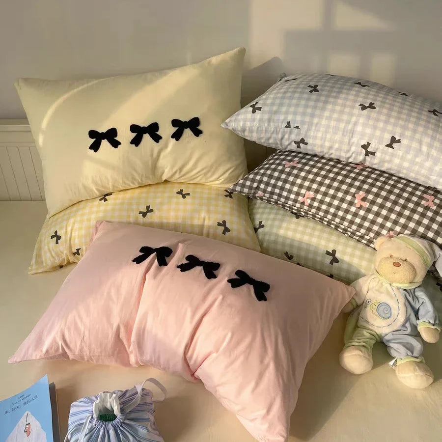 Plaid Bow Knot Pillowcase Korean Y2ks Blackpink Dakimakura Sleeping Pillows Cover Bedroom Decoration Girl Gifts