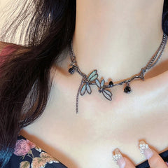 Sweet Cool Gun Black Fantasy Dragonfly Necklace