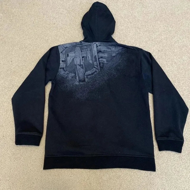 Y2K Tapout Zipper Hooded Sweater Retro Hip-hop Letter Printing Oversized Black Hooded Sweater