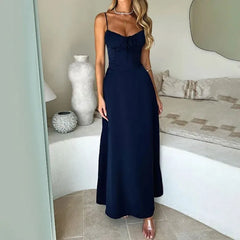 Solid Color Sleeveless Long Dress Casual Elegant A-Line Dresses Beach Vacation Spaghetti Strap