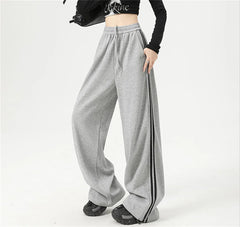 Stripe Chic Straight Pant Retro Sports Sweatpants High Waist Color Blocked Trouseres Lady Casual Streetwear