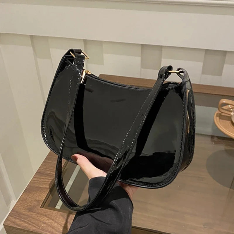 Vintage Patent Leather Shoulder Bag Handbags Casual Designer Hobos Underarm Bag