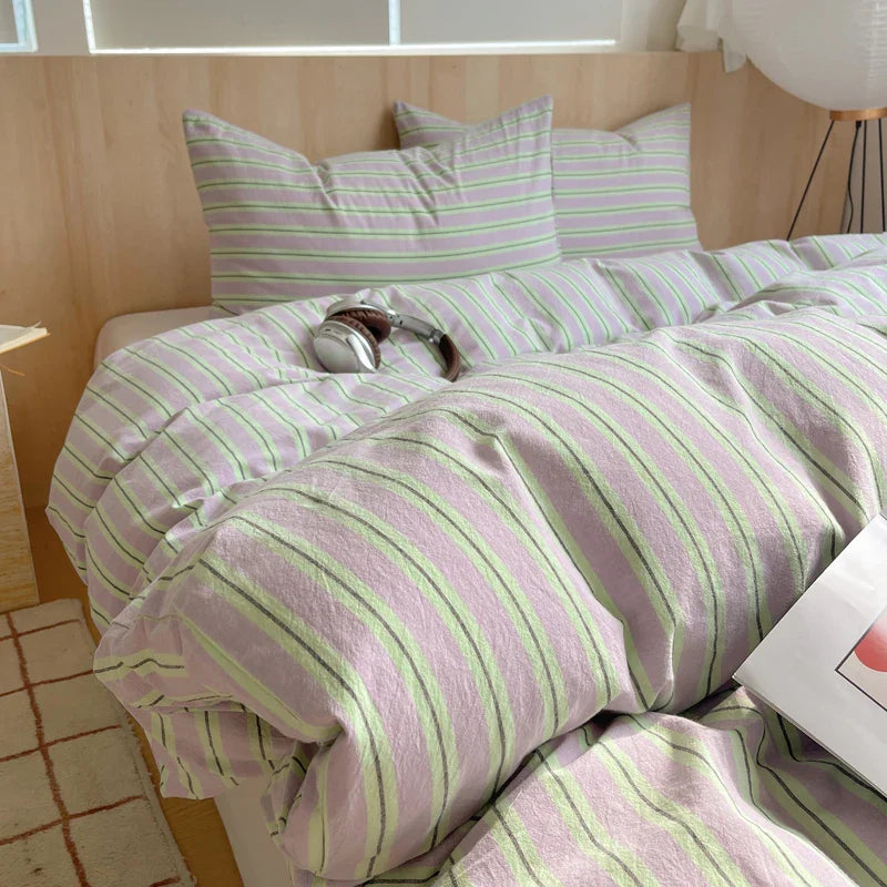 1pc Korean Cotton Pink Stripes Duvet Cover 150x200 Size Girl's Room housse de couette Skin friendly Breathable Comforter Sets