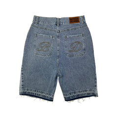 Y2k Vintage Harajuku Denim Shorts Washed Letter Embroidery Tassels American Retro Jeans Man Baggy Hip Hop Jorts
