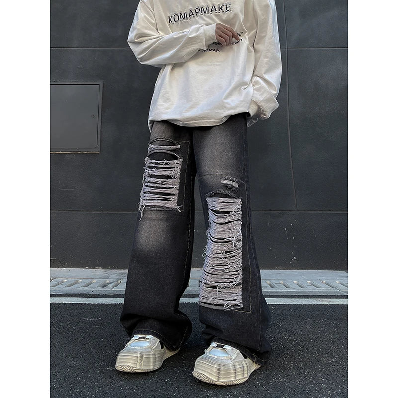 Jeans Ripped Baggy Denim Pants High-Quality Straight-Leg Jeans Street Mop Trousers Loose Fit