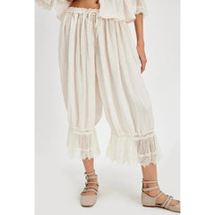 Combhasaki Y2K Loose Fit Bloomers Cropped Pants Drawstring High Waist Floral Lace Patchwork Calf-Length Lantern Trousers