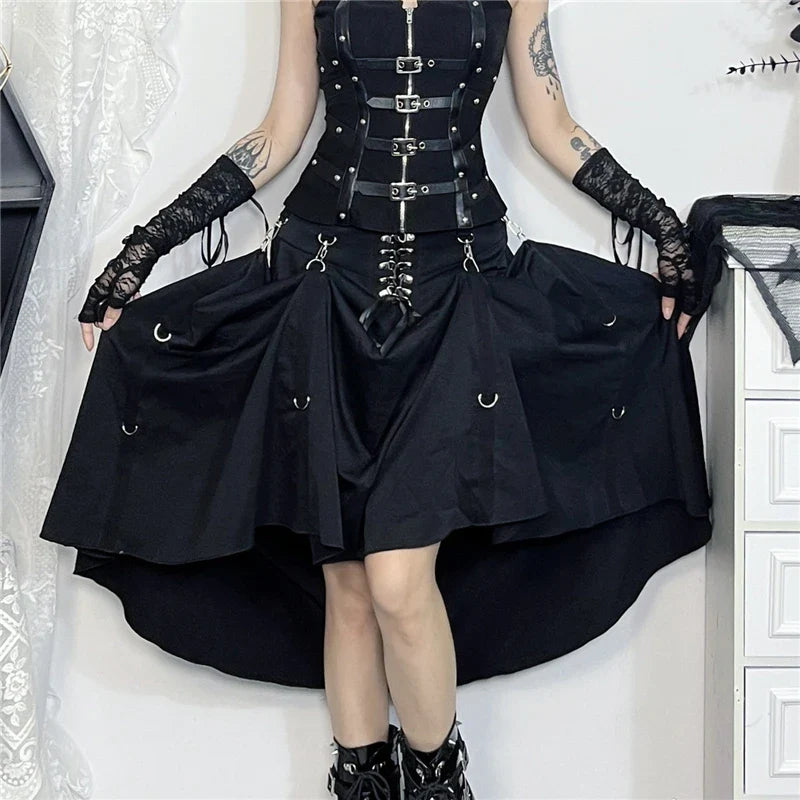 Goth Streetwear Gothic Skirt Harajuku Emo Alternative Grunge High Waist Bandage A-line Skirts Y2k E-girl Indie Clothes