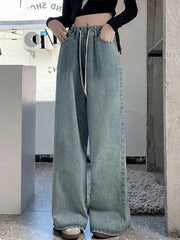 Botvotee Elastic Waist High Waist Wide Leg Jeans