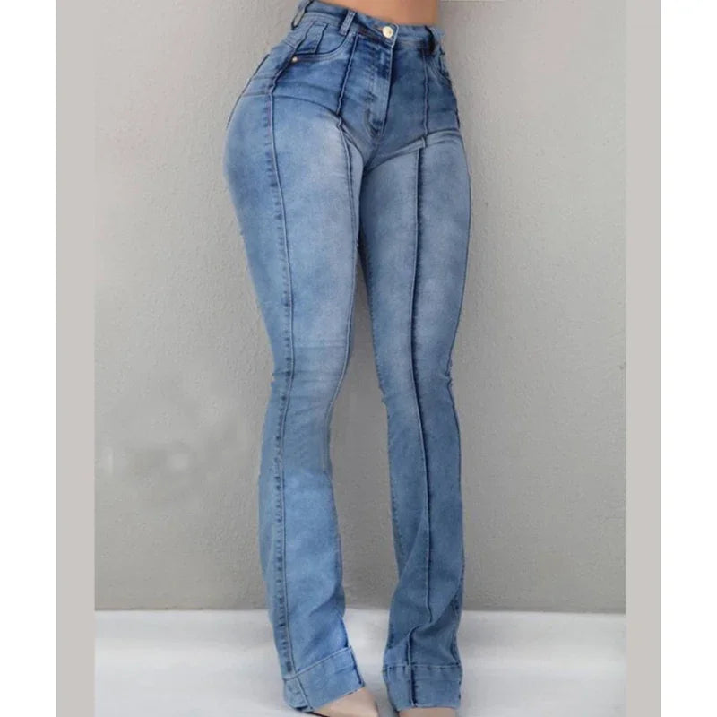 Slim Fit Denim Pants Bell Bottom High Waist Bootleg Jeans Stretch Flare Trouser Wide Leg Ripped Trousers