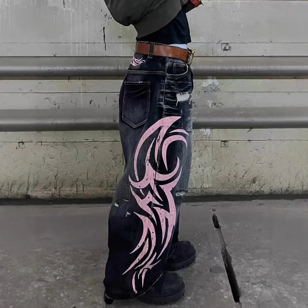 American Graffiti Punk Hip-Hop Printed Gothic Jeans