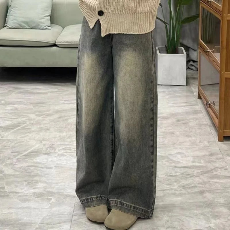 Jeans Straight High Waist Slim Fit Stretch Denim Trousers Casual Comfortable Pants