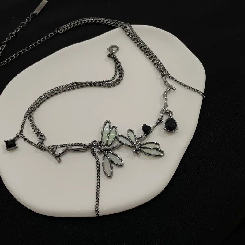 Sweet Cool Gun Black Fantasy Dragonfly Necklace