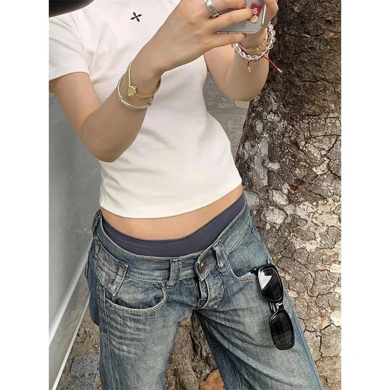 Vintage Blue Y2k Baggy Jeans streetwear Harajuku 2000s Denim Trousers American Retro Pants Trashy Clothes