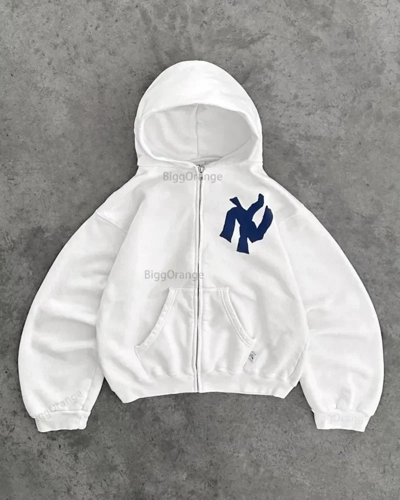 Y2K Harajuku Blue Letter Pattern Printed Hooded Sweatshirt