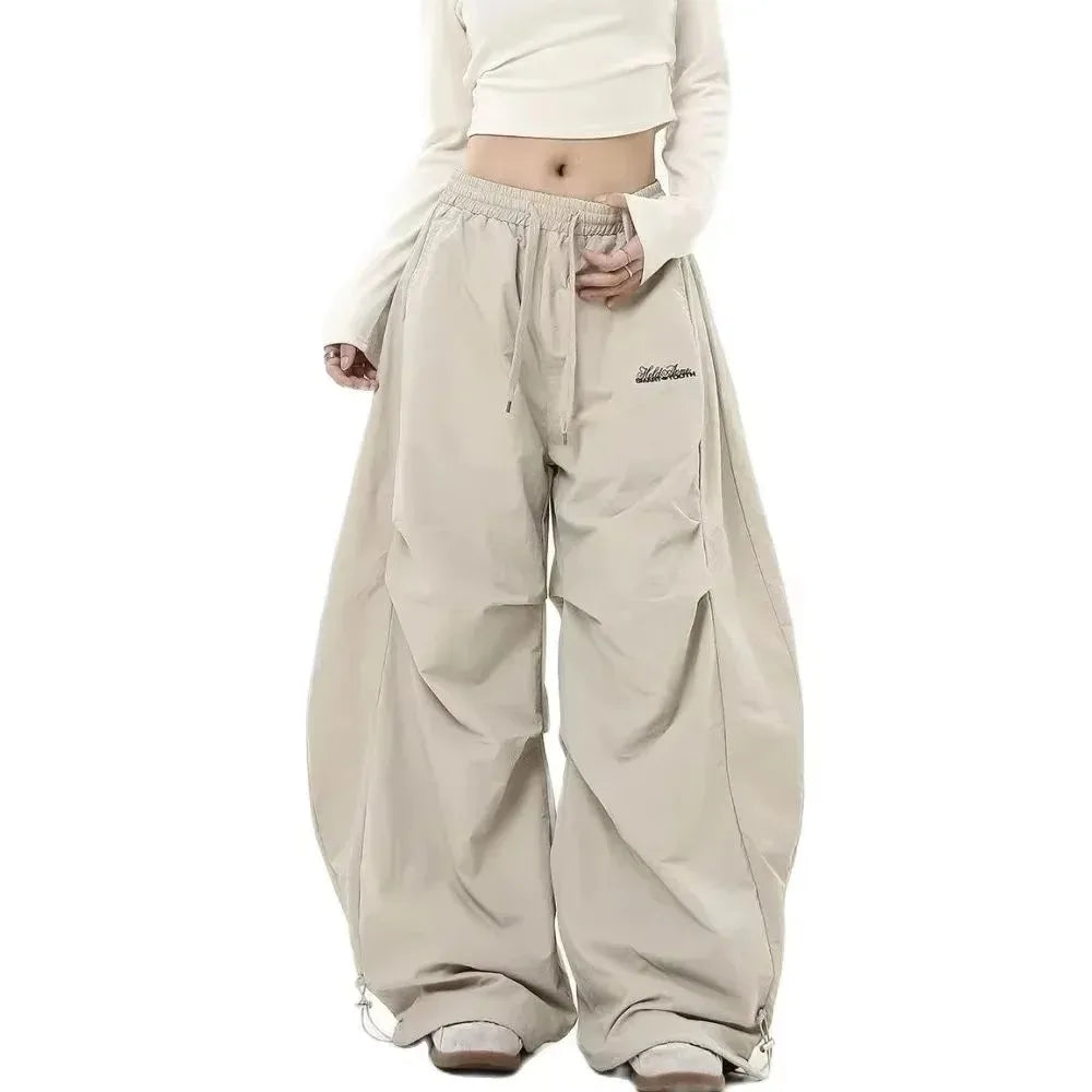 Retro Y2K Hip Hop Streetwear Casual Chic Matching Sweatpant Oversize Wide Leg Pant Low Waist Drawstring Lady Cargo Pants