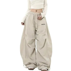 Retro Y2K Hip Hop Streetwear Casual Chic Matching Sweatpant Oversize Wide Leg Pant Low Waist Drawstring Lady Cargo Pants