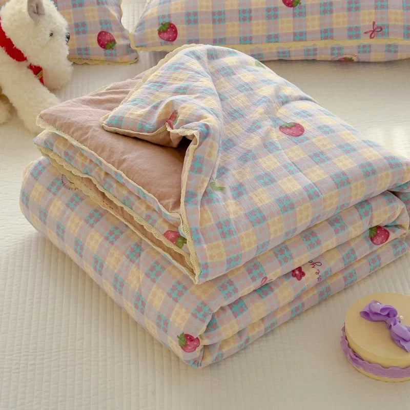 Sweet Printed Air-Condition Blanket Soft Skin-Friendly quilted quilt Breathable Cooling Comforter Queen King Beds