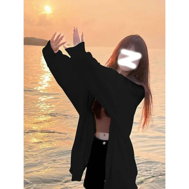 Oversize Hooded Lightweight Jacket Korean Trendy Loose-Fit Lazy Cardigan Top Sportswear Training Outerwear