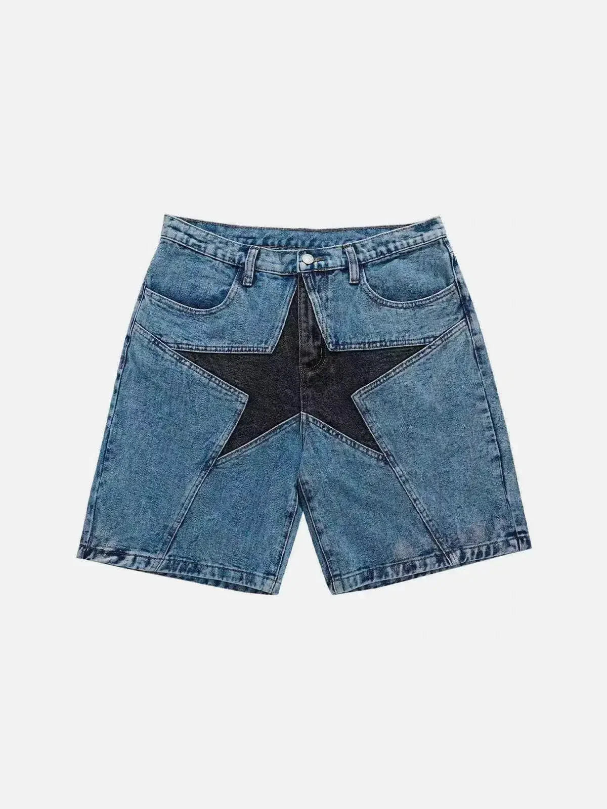 Aelfric Eden Star Patchwork Denim Shorts Hip Hop Streetwear Shorts Y2K Harajuku Casual Track Shorts Sweatpants