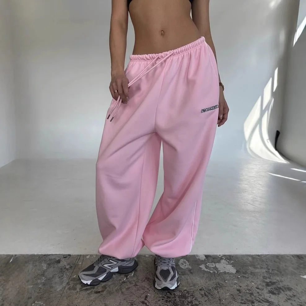 American Black Retro Hip-Hop Oversized Streetwear Casual Sweatpants Loose Jogging Pants High Waist Wide-Leg Pants
