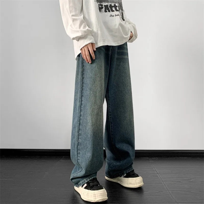 Jeans Wide Leg Jeans Male Loose Straight Denim Pants Harajuku Vintage Blue Jean Trouser Streetwear Clothes