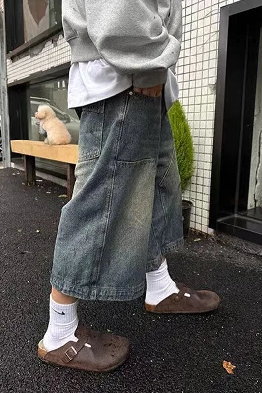 American Retro Waed High Street Jeans orts Loose Straight Leg Vintage Casual Versatile Six Seven Length