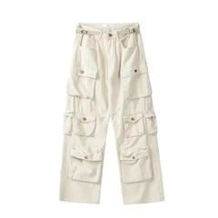 Cargo pants Rice White Multi-pockets Overalls Harajuku stays Loose Casual Trousers Straight Mopping Pants