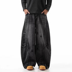 Korean Retro Plus Size Ripped Jeans Wide Leg Curved Pantsable Casual Loose Straight Leg Pants
