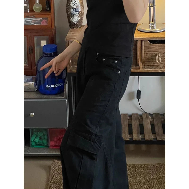 American Vintage High Waist Brown Jeans Baggy Y2K Wide Leg Denim Trouser Clothes