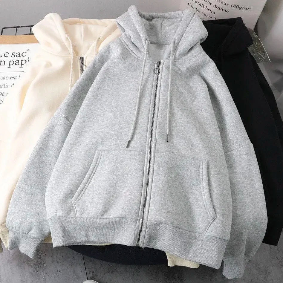 Y2K American Letter Printed Zip-up Hoodies Street Harajuku Style Sweatshirt Couple Casual Loose Plus Velvet Hoodie