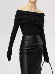 Slash Neck Sweater Tops Knitted Slim Basic All-match Elegant Off Shoulder Long Sleeve Pullovers Female