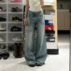 Plus Size Loose Straight Leg Jeans High Waist Wide Leg Long Trousers Bootcut Denim Pants Big Size Casual