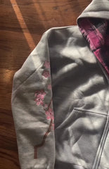 Y2K Vintage Cherry Blossom Embroidery Zipper Hoodie Harajuku Loose Reversible Simple Grid Jacket Pink Coat Streetwear