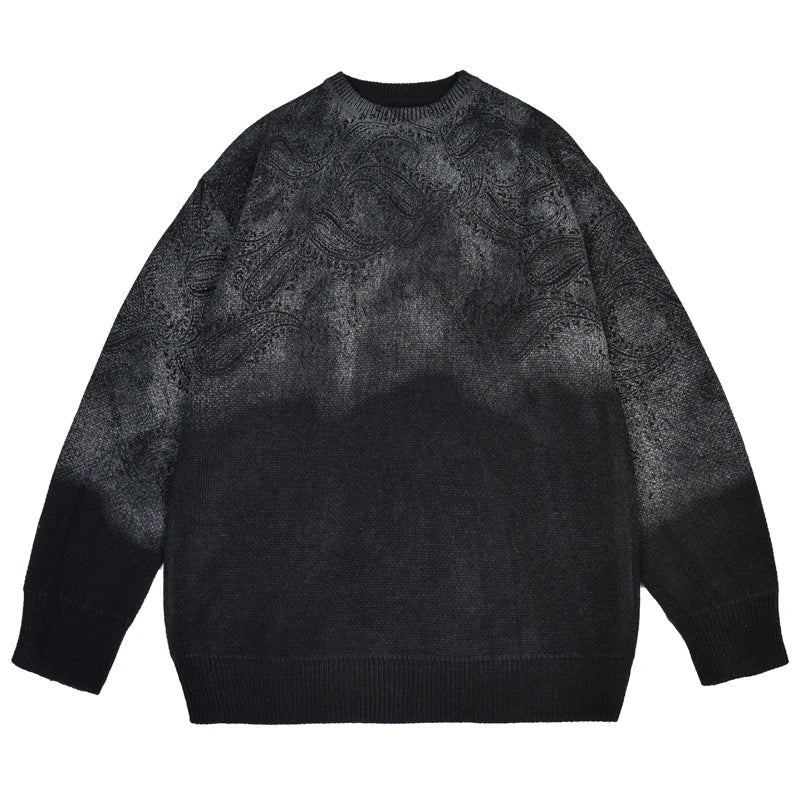 Sweater Round neck cashew flower knitted sweater gradient color loose Year's sweater clothing