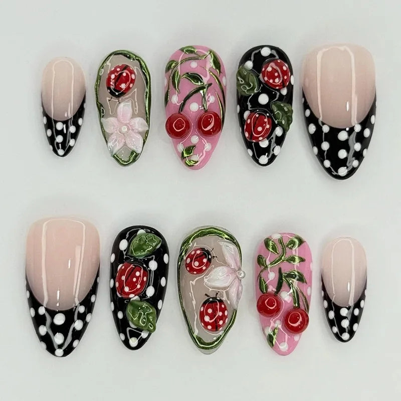 24pcs Golden Lines Patterns False Nails Dark Purple Blush French Fake Nails