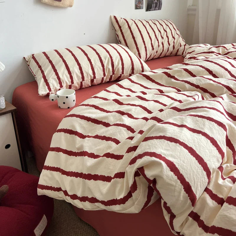 Striped Printed Microfiber Duvet Cover Set Bedding Set, Breathable Lightweight Soft, Fade-Resistant Hypoallergenic Washable