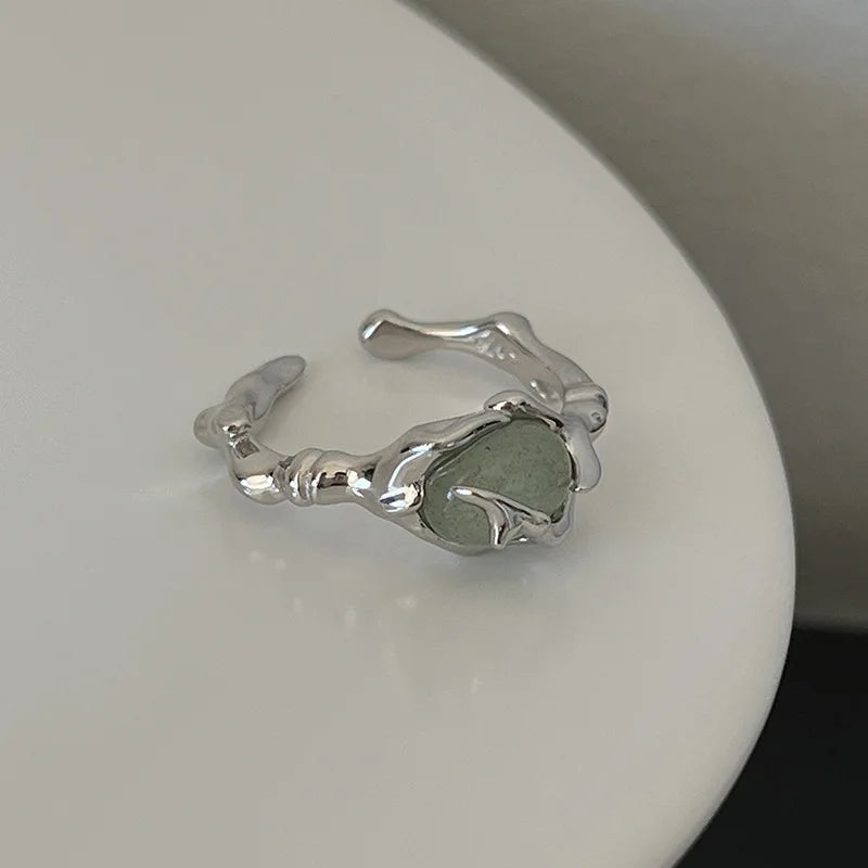 Sterling Silver plated Liquid Lava Hetian Jade Bamboo Ring
