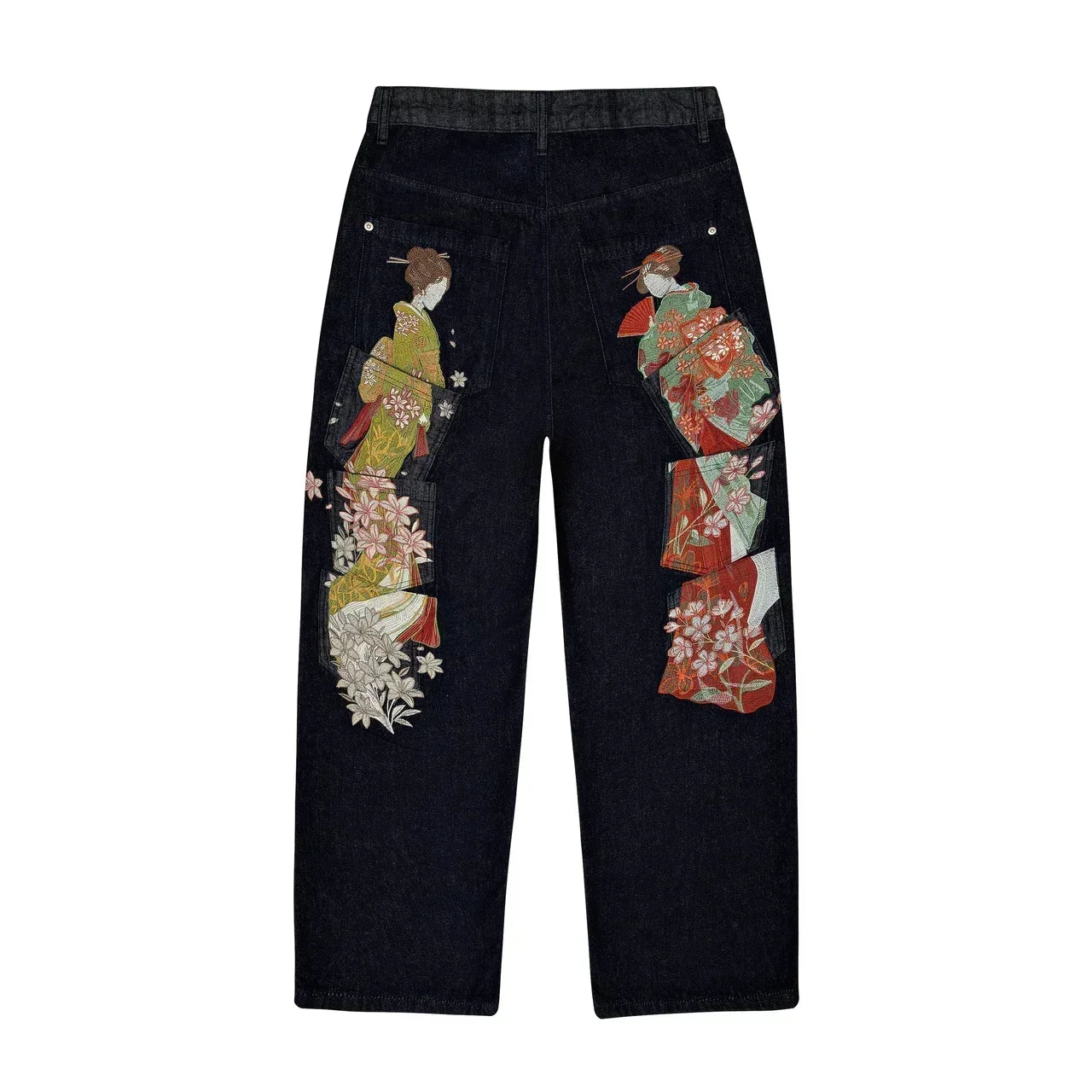 Harajuku Flower Embroidery Baggy washed jeans Y2K Vintage 2000s streetwear American Gothic Pants wide leg pants