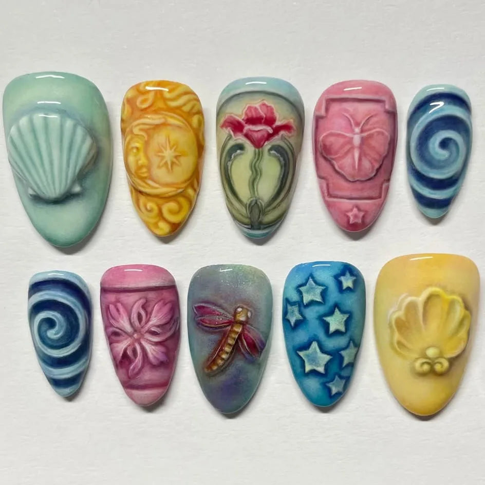 24pcs Flower Print Press on Nails Wine Red Blush Almond False Nail Tips Wearable Reusable Spicy Girl Fake Nails