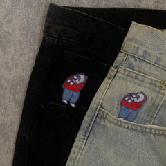 Y2K Embroidery Baggy Boy Jeans Streetwear Gothic Cartoon Blue Straight Jeans Retro Punk Rock High Waist Denim Trousers