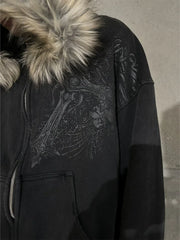 /Y2k Harajuku Faux Fur Collar Hoodies Clothes Graphic Hip Hop Punk Gothic Zip Up Hoodies new