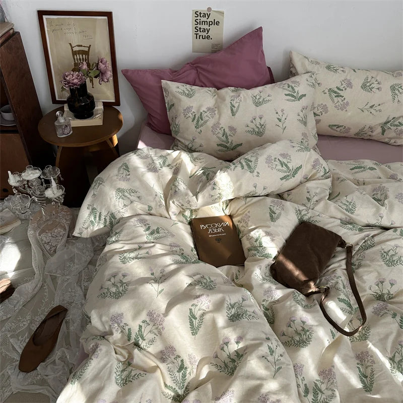 Floral Style Duvet Cover Pure Cotton Bed Cover Girls Soft Comforter Covers Set with Pillowcase이불커버 King Size Quilt Cover Set