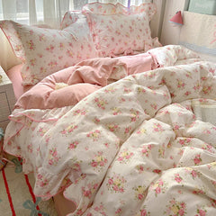 Ruffles Bedding Set Floral Style Duvet Cover Pillowcase with Bedsheet Skin-friendly Bed Linen Set Girls Room Bedclothes 이불세트