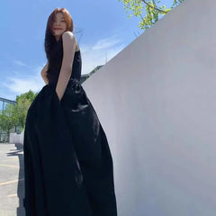 Black Strapless Long Dress Slim Sleeveless O-Neck High Waist Dresses Party Vestidos