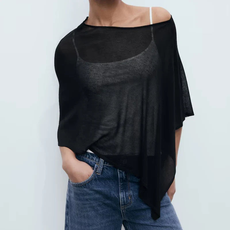 Irregular Knitted Cover-ups Crop Tops Y2k Vintage Smocked T-shirt Boho Beach Vacation Going Out Pullovers Tees