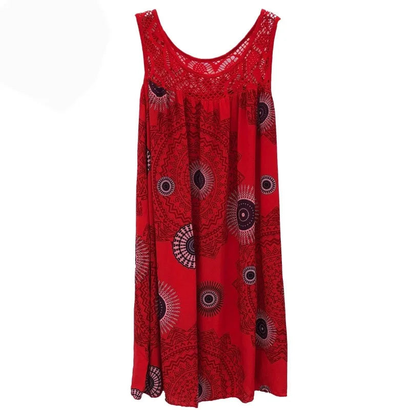 clothing sleeveless camisole dress lace print sleeveless large swing loose dress long skirt plus size