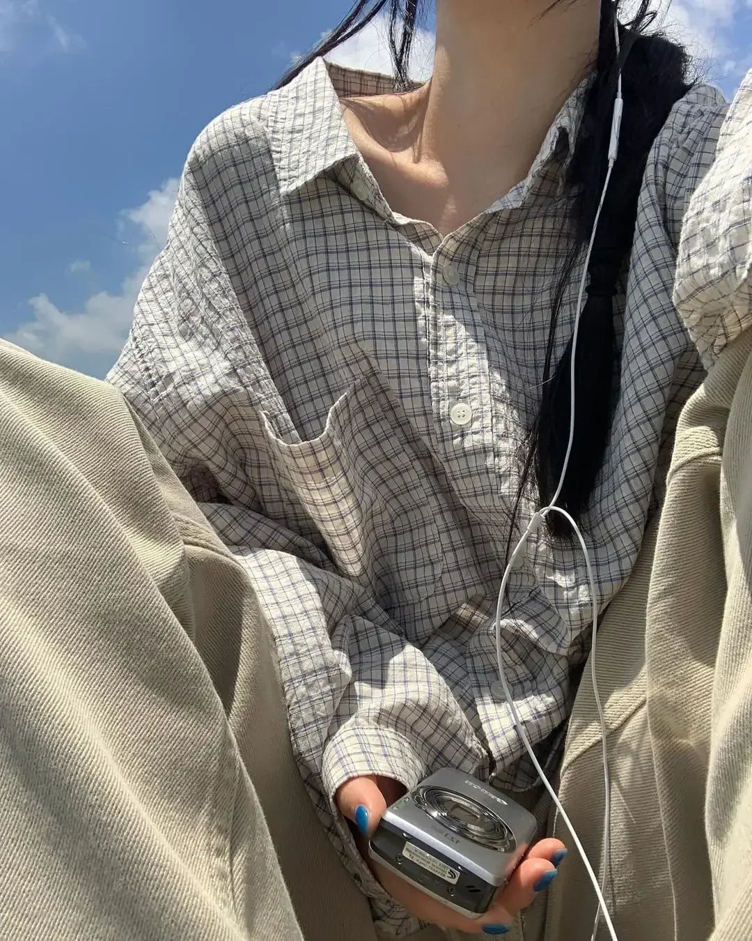 Plaid Sun Protection Shirt Loose-Fit Style Blouse Cotton Fabric HongKong Mainland Origin