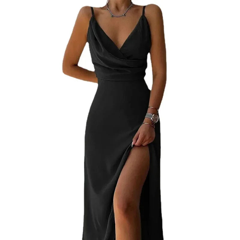 Print Dress Camisole V Neck Sleeveless A Line Long Dresses Spaghetti Strap Evening Skirt Prom Vestidos