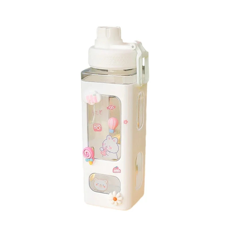 700ml/900ml Kawaii Shaker Water Bottle With Straw Sticker Cute BPA Free Plastic Tea Milk Portable Gourde Drink Bottle